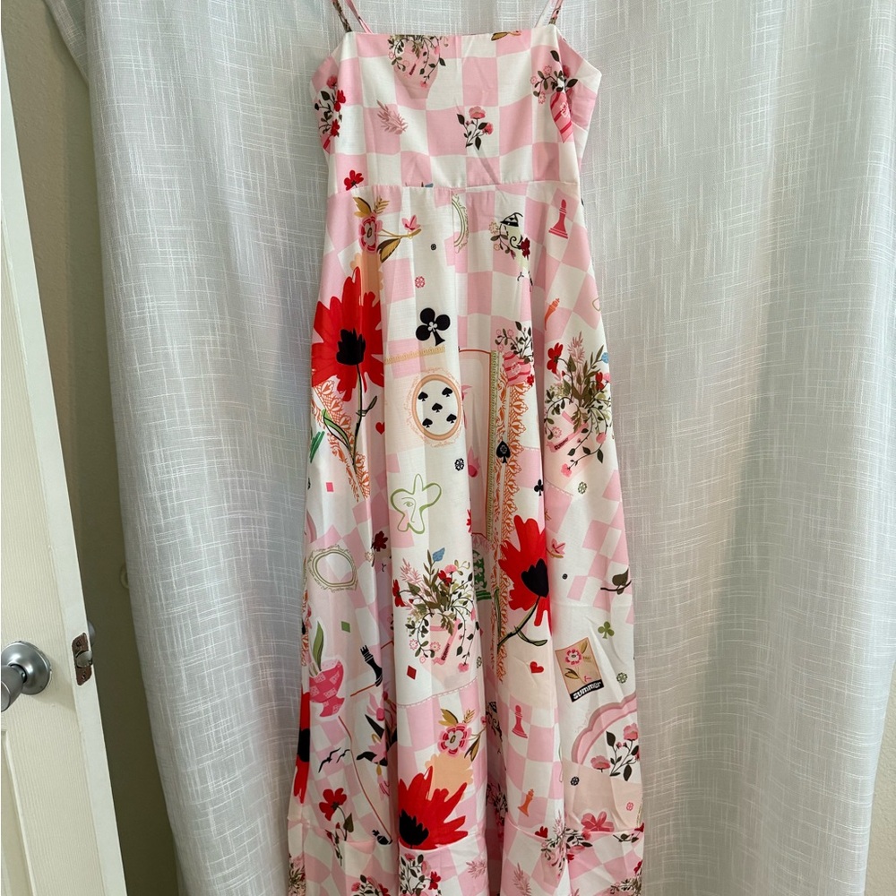 Brand New Pink Floral checkerboard Maxi Dress